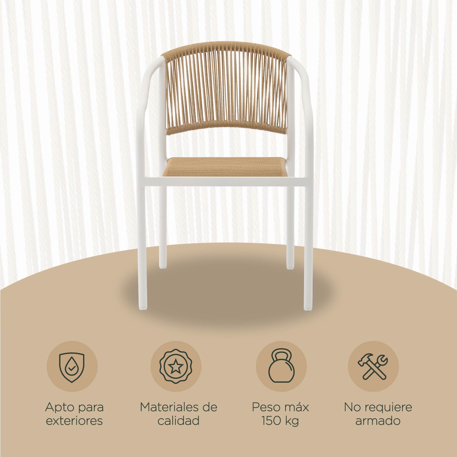 Foto 6 pulgar | Set 2 Sillas Exterior Top Living Seri Café Y Blanco De Cuerda De Ratán Sintético Ideal Para Terraza Y Jardin