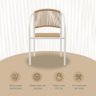 Foto 5 | Set 2 Sillas Exterior Top Living Seri Café Y Blanco De Cuerda De Ratán Sintético Ideal Para Terraza Y Jardin