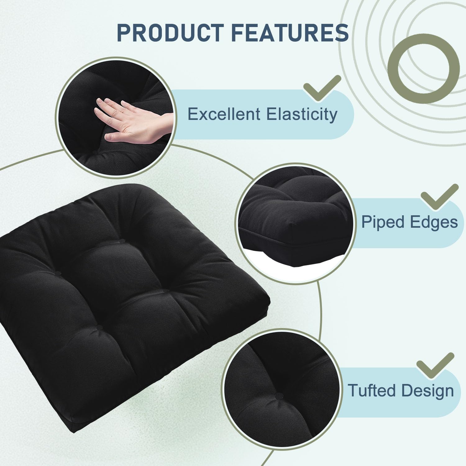 Foto 5 pulgar | Juego De 4 Cojines Para Sillas De Exterior Downluxe, Impermeables, Negros - Venta Internacional.