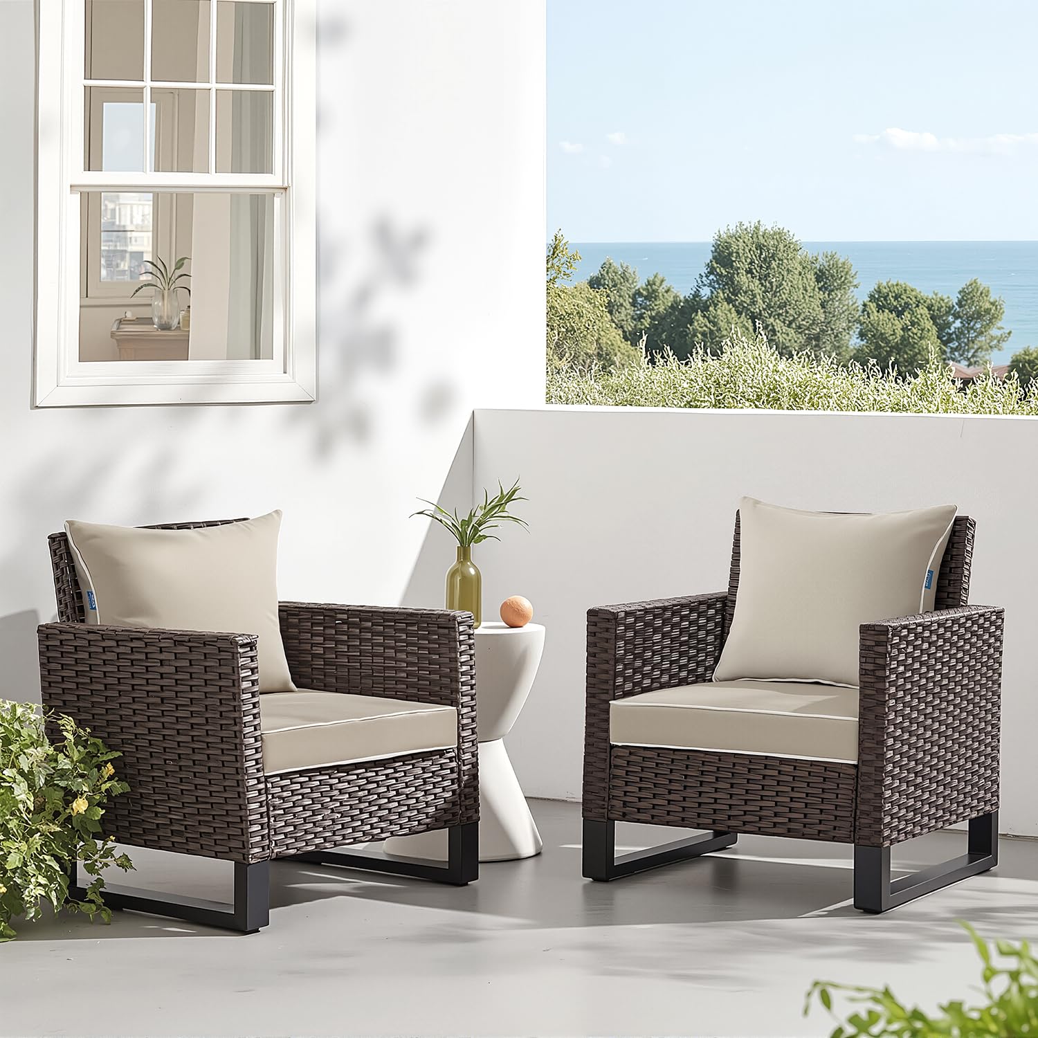 Foto 3 pulgar | Juego De Cojines De Asiento Exterior Miulee, Beige, Impermeables, 56 X 56 X 8 Cm - Venta Internacional.