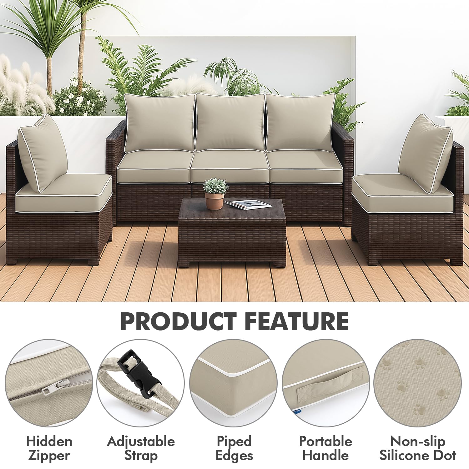 Foto 4 pulgar | Juego De Cojines De Asiento Exterior Miulee, Beige, Impermeables, 56 X 56 X 8 Cm - Venta Internacional.