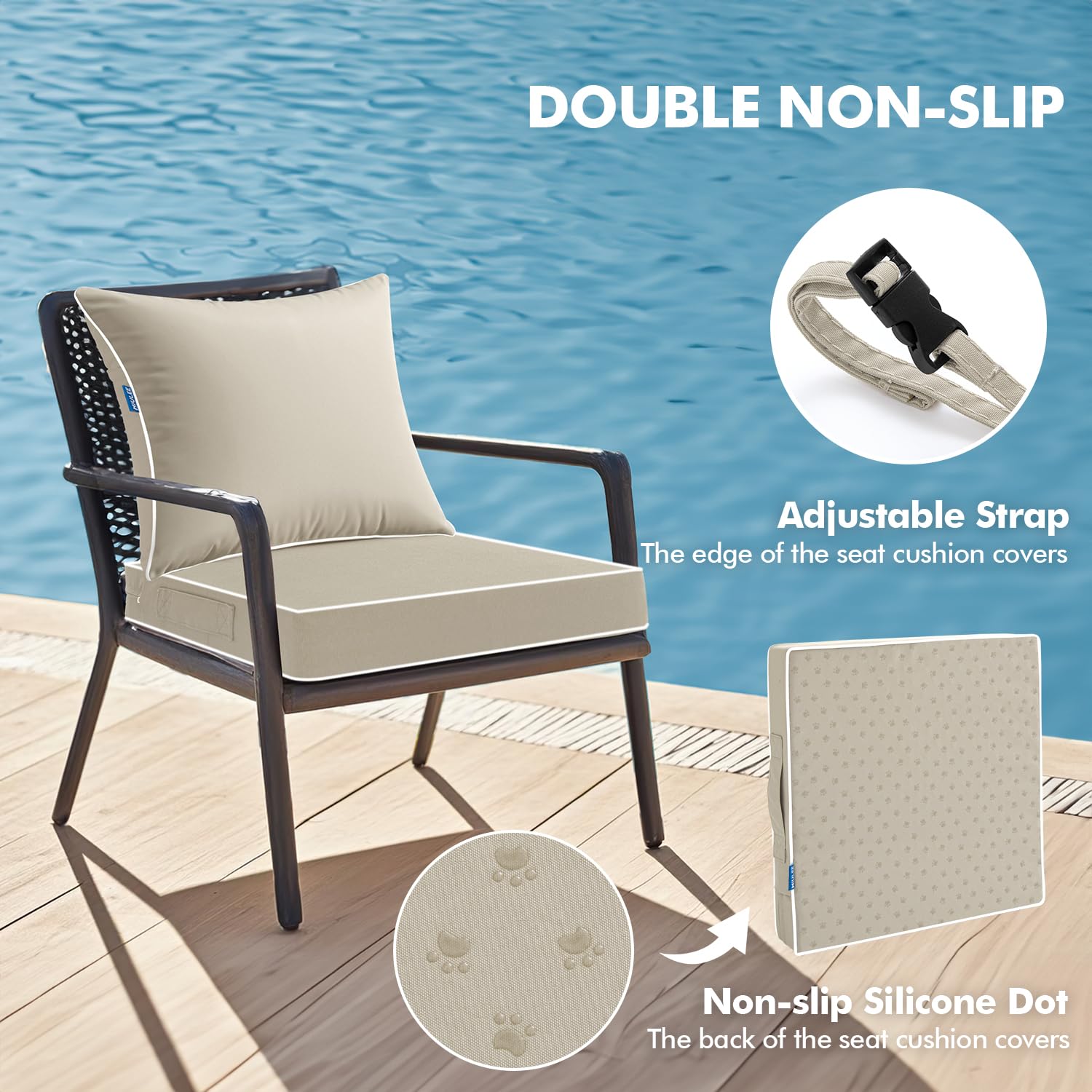 Foto 7 pulgar | Juego De Cojines De Asiento Exterior Miulee, Beige, Impermeables, 56 X 56 X 8 Cm - Venta Internacional.