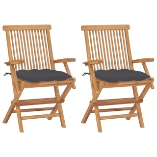 Foto 1 | Juego De Sillas De Patio Vidaxl De Madera De Teca De 2 Piezas Con Cojines De Color Antracita - Venta Internacional.