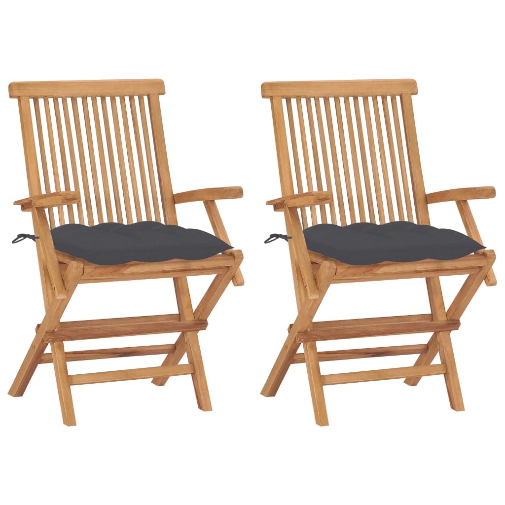 Foto 3 pulgar | Juego De Sillas De Patio Vidaxl De Madera De Teca De 2 Piezas Con Cojines De Color Antracita - Venta Internacional.