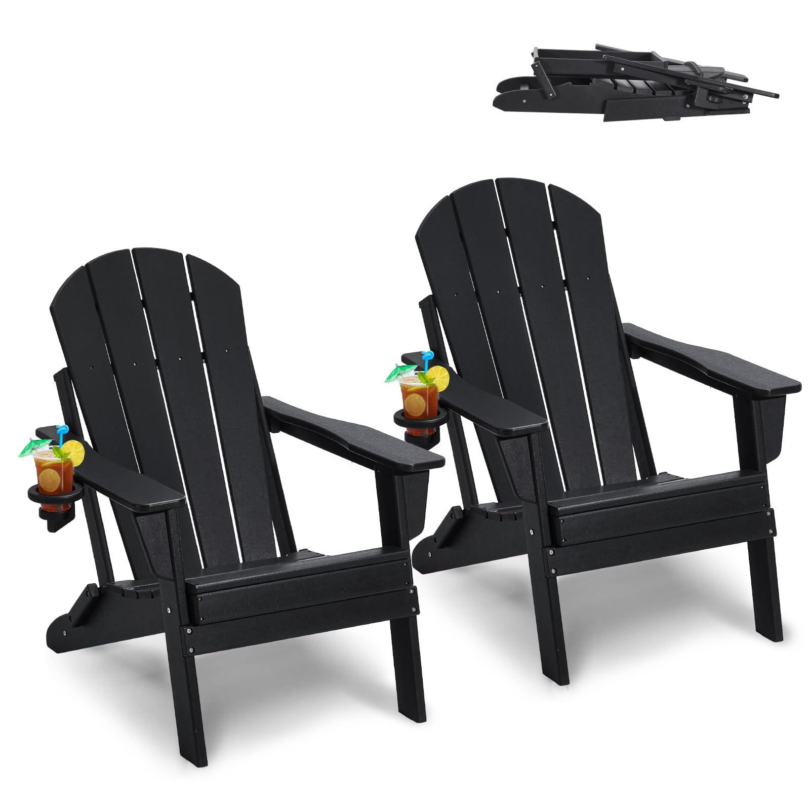Juego De 2 Sillas Plegables Adirondack Vevor, Color Negro, Para Todo Tipo De Clima - Venta Internacional.
