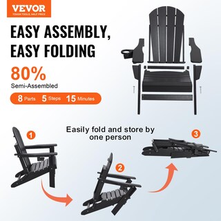 Foto 2 | Juego De 2 Sillas Plegables Adirondack Vevor, Color Negro, Para Todo Tipo De Clima - Venta Internacional.