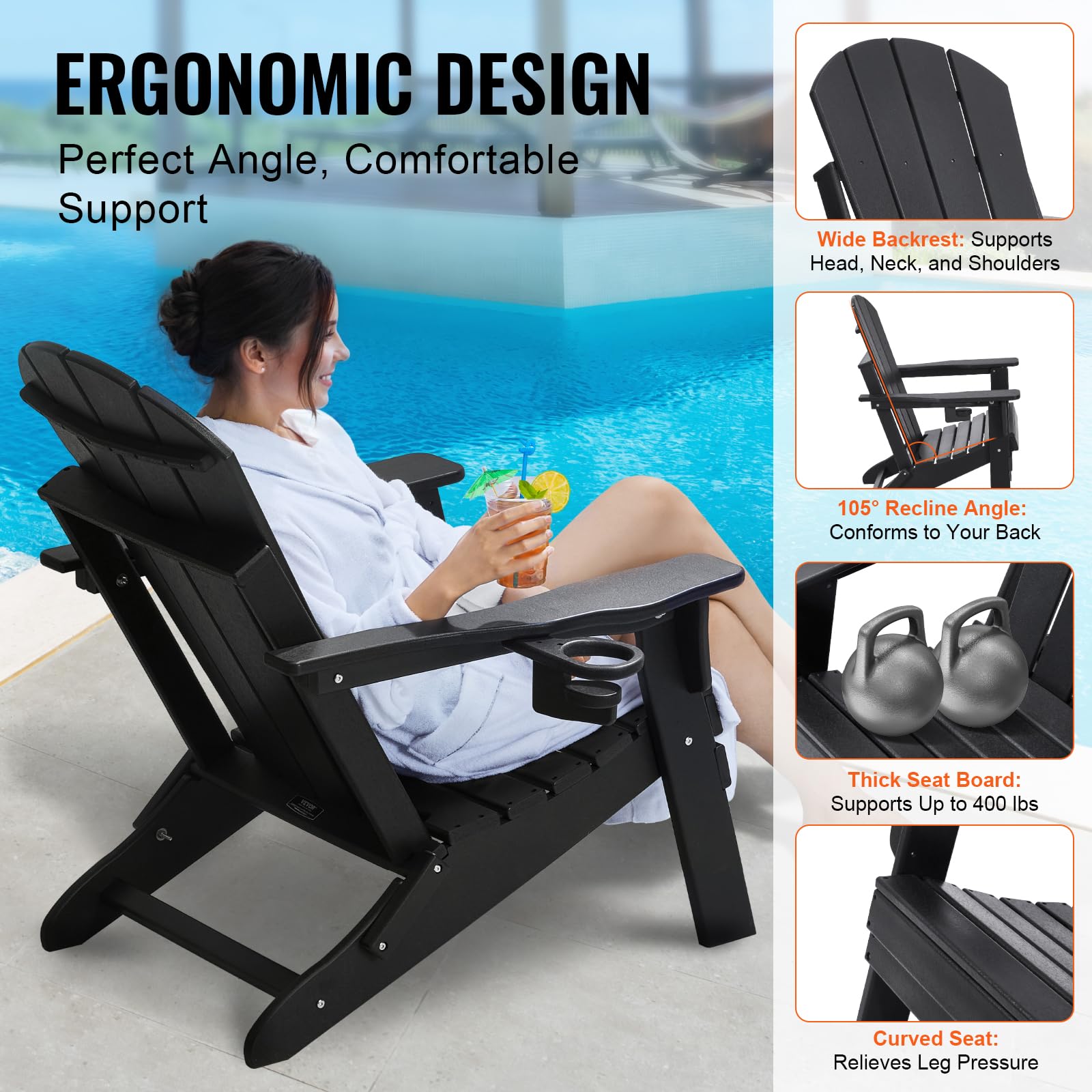 Foto 5 pulgar | Juego De 2 Sillas Plegables Adirondack Vevor, Color Negro, Para Todo Tipo De Clima - Venta Internacional.