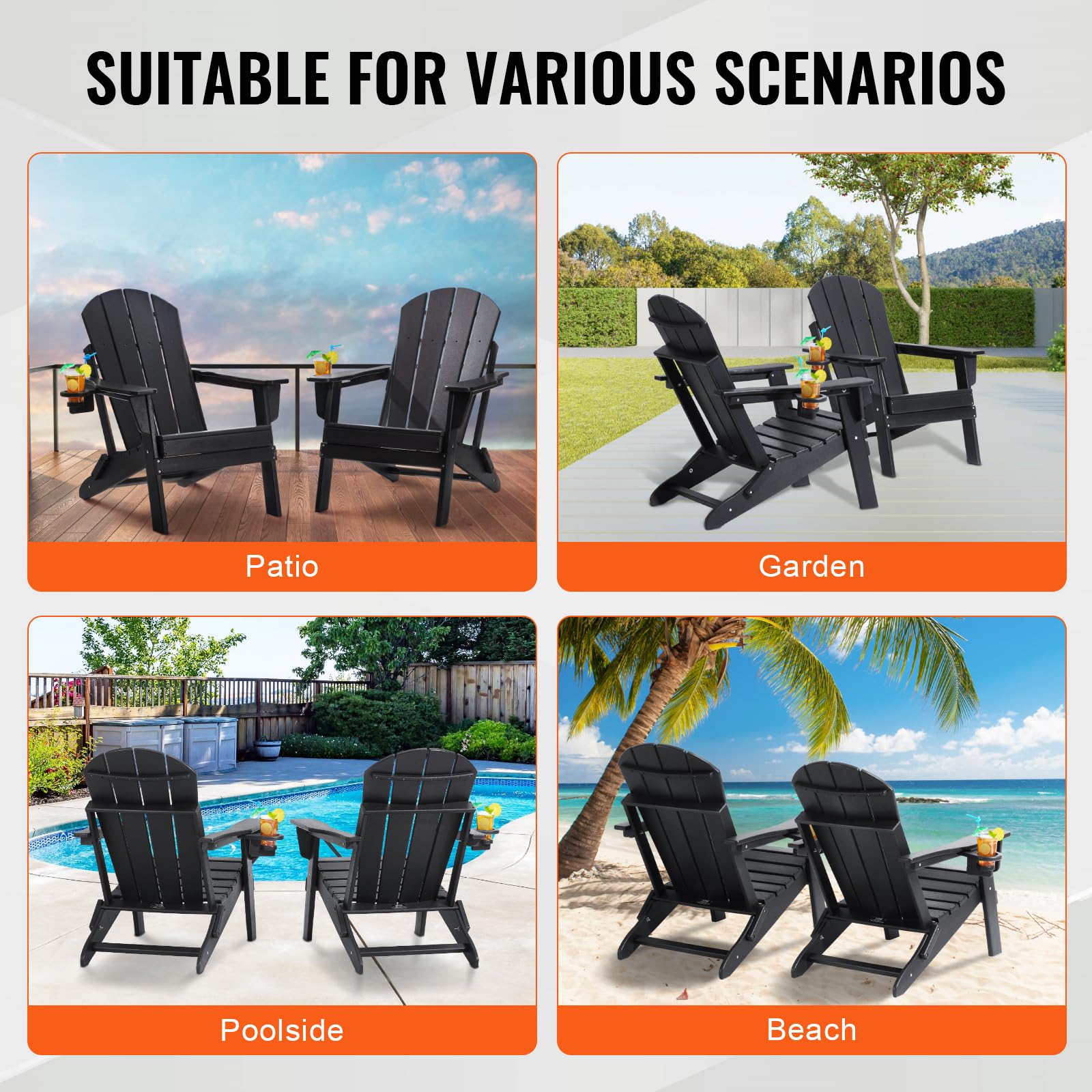 Foto 7 pulgar | Juego De 2 Sillas Plegables Adirondack Vevor, Color Negro, Para Todo Tipo De Clima - Venta Internacional.
