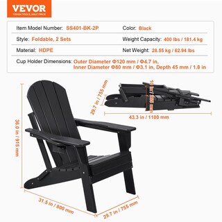 Foto 7 | Juego De 2 Sillas Plegables Adirondack Vevor, Color Negro, Para Todo Tipo De Clima - Venta Internacional.