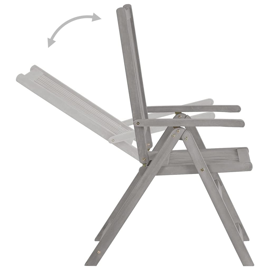 Foto 7 | Sillas Reclinables Para Patio Vidaxl, Juego De 2 Unidades, Madera Maciza De Acacia, Color Gris - Venta Internacional.