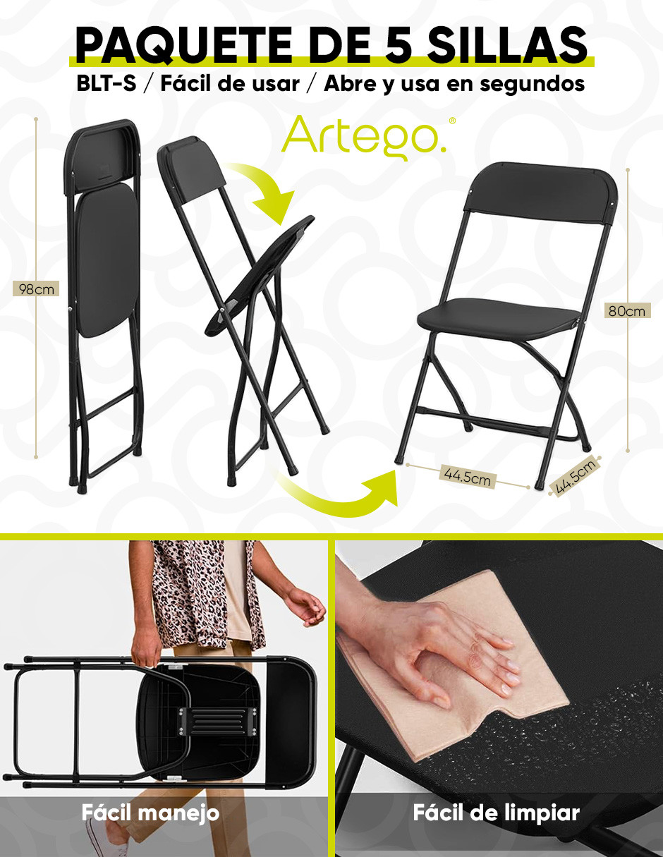 Foto 2 | Silla Plegable Plástico Hdpe Ligera Folding Chair Silla Jardín Eventos Fiestas Reuniones Para Exterior Paquete De 5