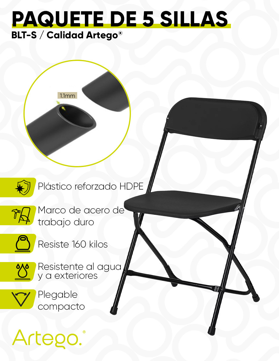 Foto 3 | Silla Plegable Plástico Hdpe Ligera Folding Chair Silla Jardín Eventos Fiestas Reuniones Para Exterior Paquete De 5