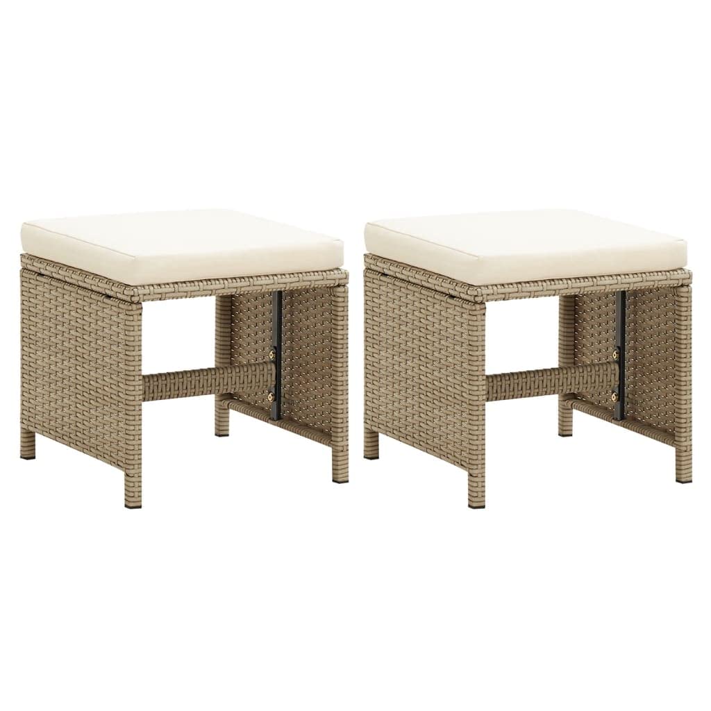 Foto 2 pulgar | Juego De 2 Taburetes De Patio Para Exteriores Vidaxl De Poliratán Beige Con Cojines - Venta Internacional.