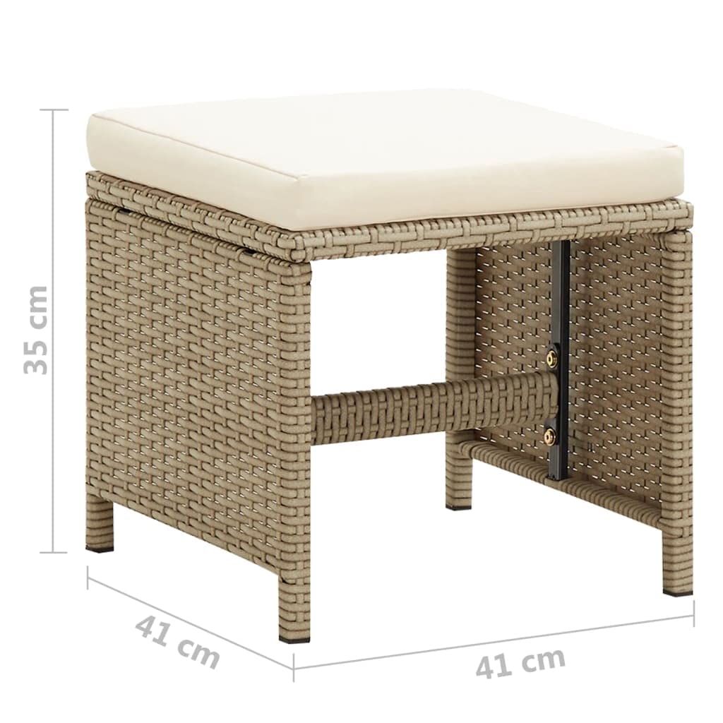 Foto 8 pulgar | Juego De 2 Taburetes De Patio Para Exteriores Vidaxl De Poliratán Beige Con Cojines - Venta Internacional.
