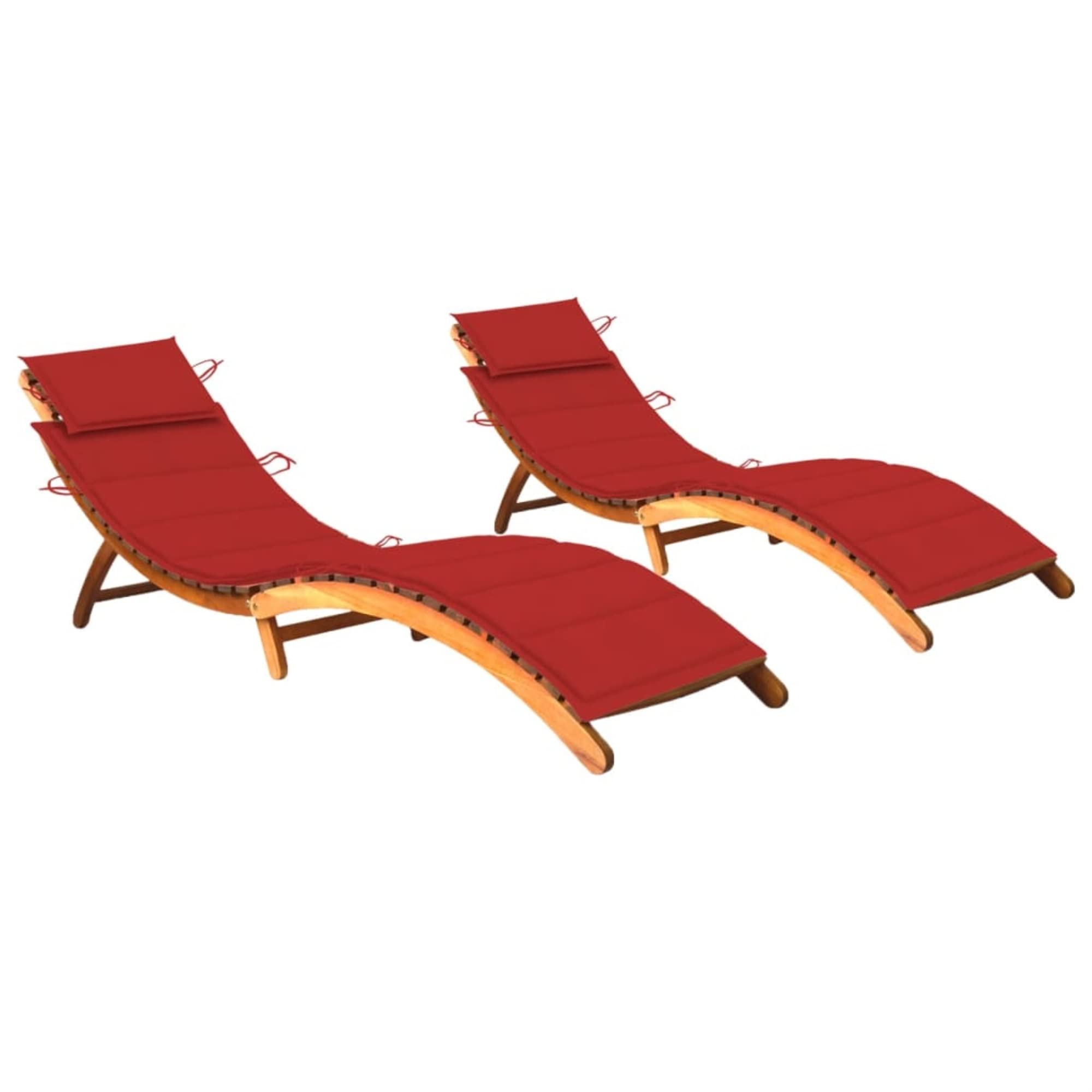 Foto 1 | Tumbonas De Patio Vidaxl De Madera De Acacia Con Cojines  Juego De 2 Piezas  Rojas - Venta Internacional.
