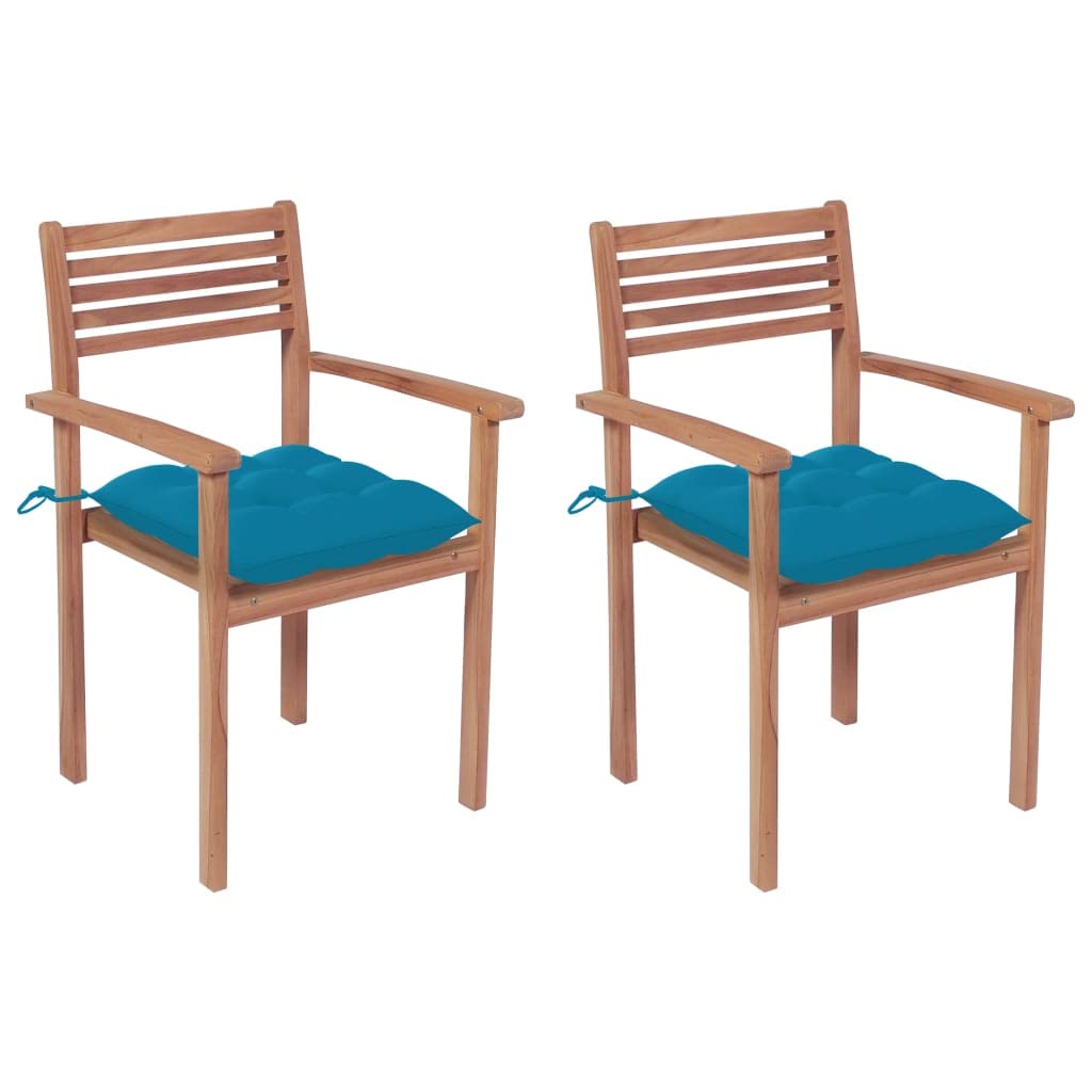 Foto 2 pulgar | Sillas de Patio VidaXL de Madera Maciza de Teca con Cojines de Azul - Venta Internacional