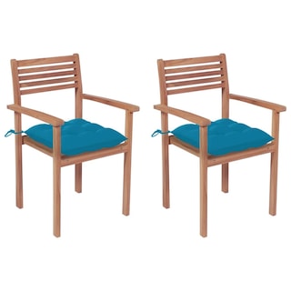 Foto 1 | Sillas de Patio VidaXL de Madera Maciza de Teca con Cojines de Azul - Venta Internacional