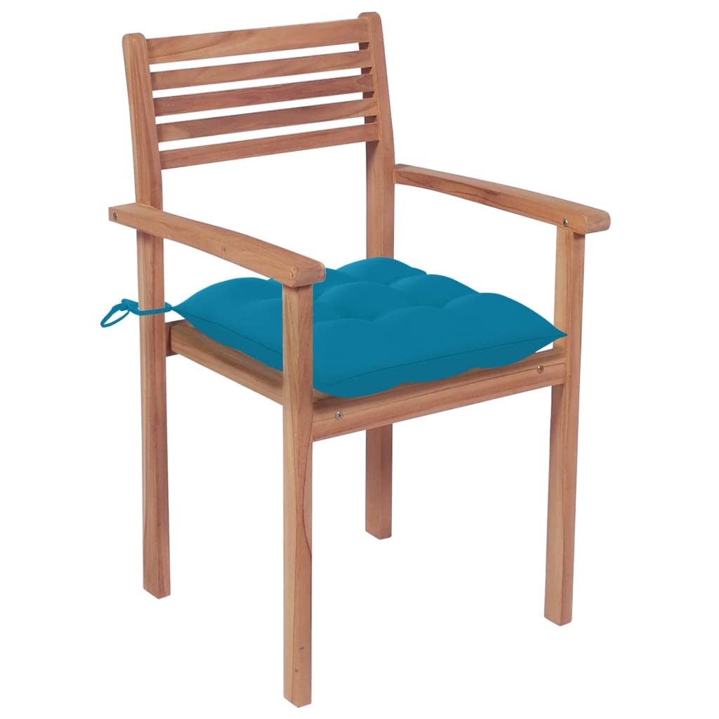 Foto 3 pulgar | Sillas de Patio VidaXL de Madera Maciza de Teca con Cojines de Azul - Venta Internacional