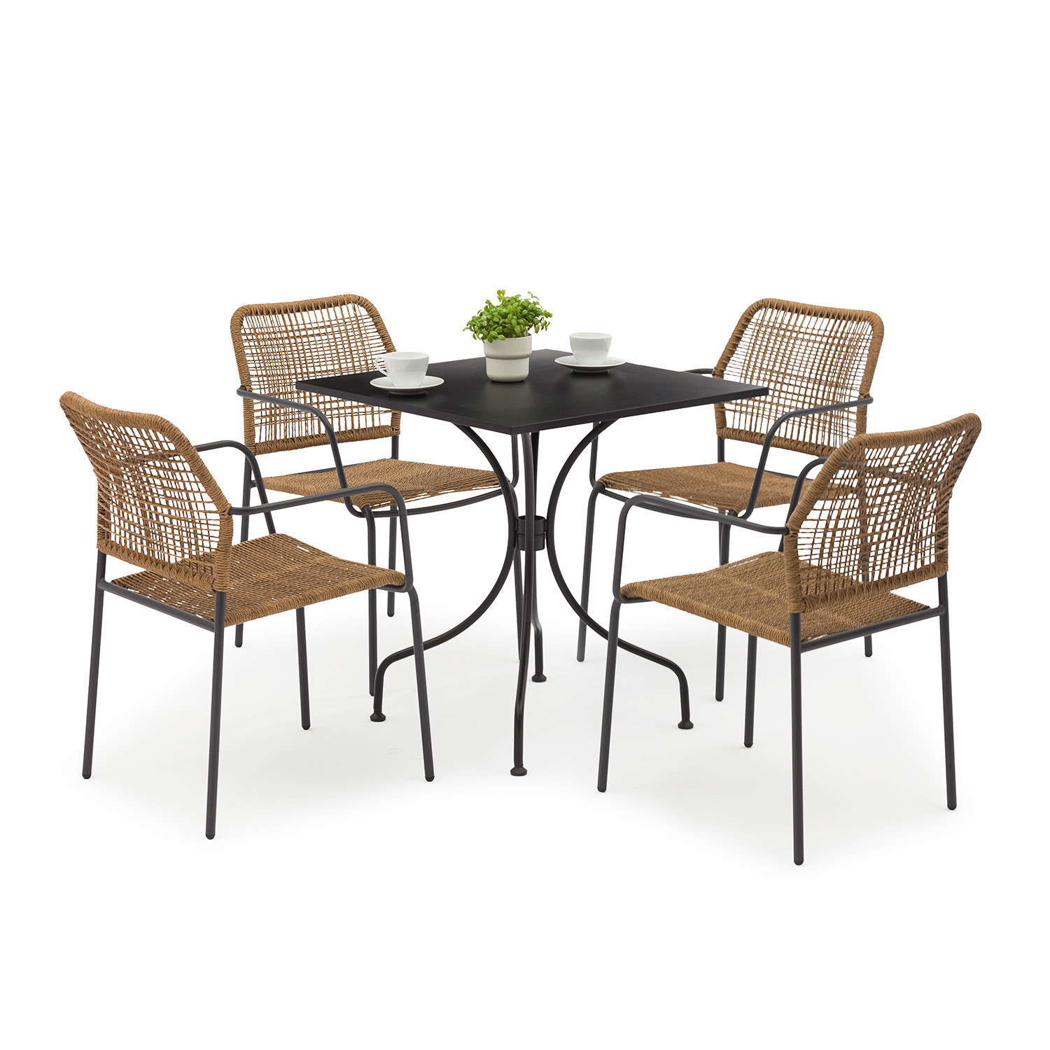 Foto 1 | Set De Jardín Top Living 4 Sillas De Ratán Sintético + Mesa Cuadrada