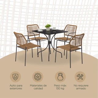 Foto 5 | Set De Jardín Top Living 4 Sillas De Ratán Sintético + Mesa Cuadrada