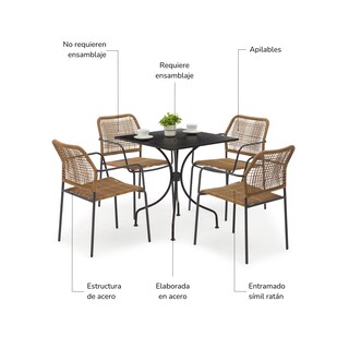 Foto 6 | Set De Jardín Top Living 4 Sillas De Ratán Sintético + Mesa Cuadrada