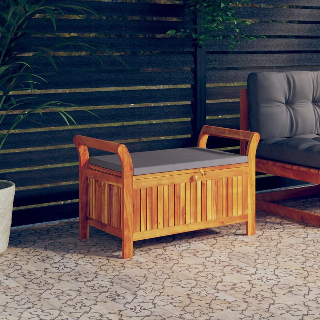 Foto 3 pulgar | Banco De Almacenamiento Para Patio Vidaxl De Madera De Acacia Con Cojín Gris Oscuro - Venta Internacional.