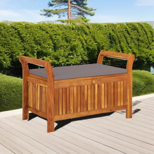 Foto 6 pulgar | Banco De Almacenamiento Para Patio Vidaxl De Madera De Acacia Con Cojín Gris Oscuro - Venta Internacional.