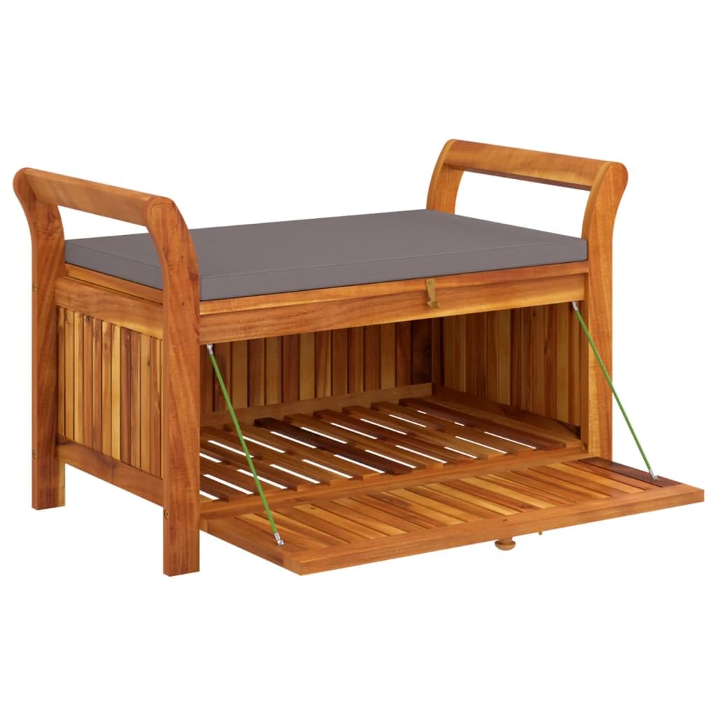Foto 7 pulgar | Banco De Almacenamiento Para Patio Vidaxl De Madera De Acacia Con Cojín Gris Oscuro - Venta Internacional.