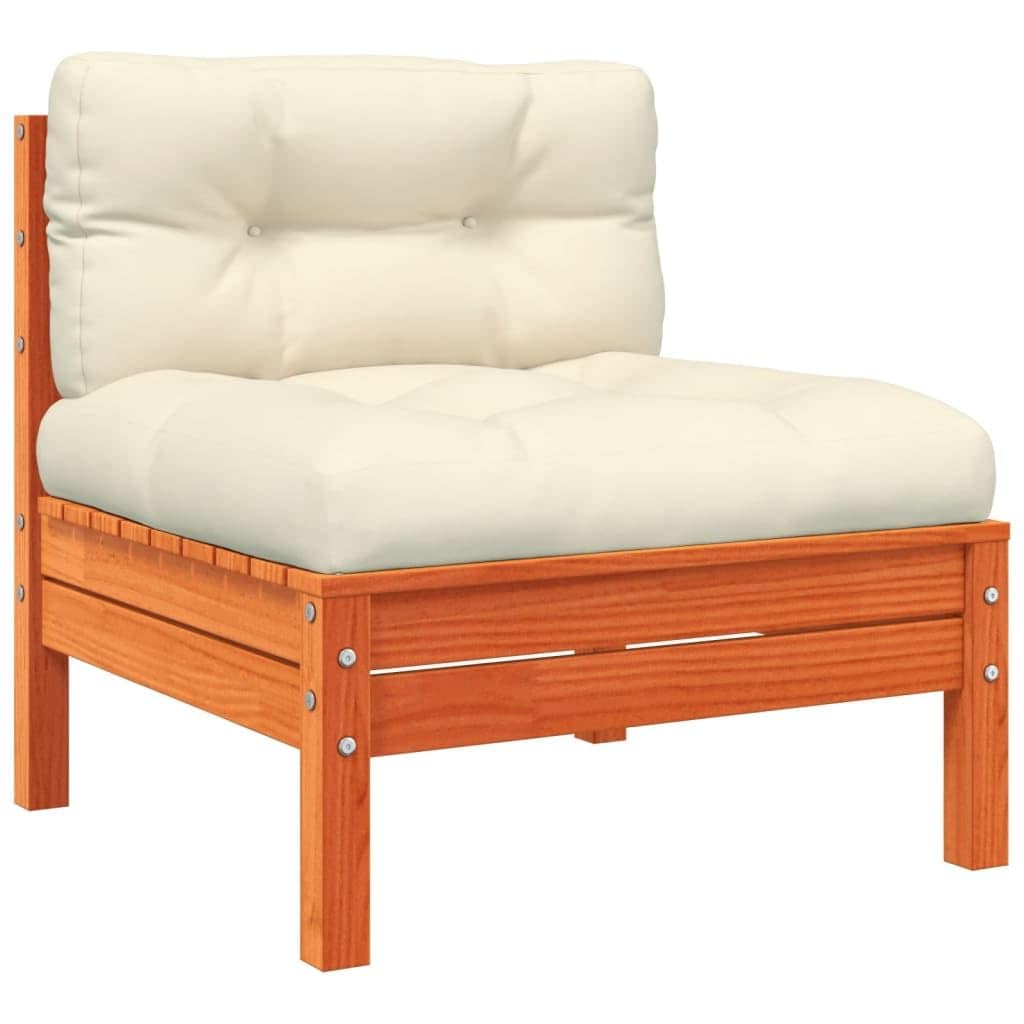 Sofá De Patio Sin Brazos Vidaxl Encerado De Madera De Pino Marrón Con Cojines - Venta Internacional. $5,269