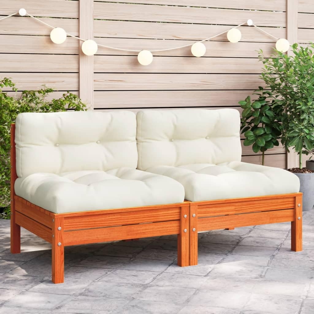 Foto 2 | Sofá De Patio Sin Brazos Vidaxl Encerado De Madera De Pino Marrón Con Cojines - Venta Internacional.