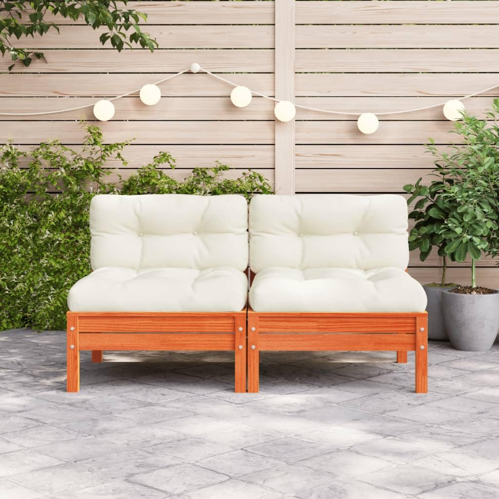 Foto 5 pulgar | Sofá De Patio Sin Brazos Vidaxl Encerado De Madera De Pino Marrón Con Cojines - Venta Internacional.