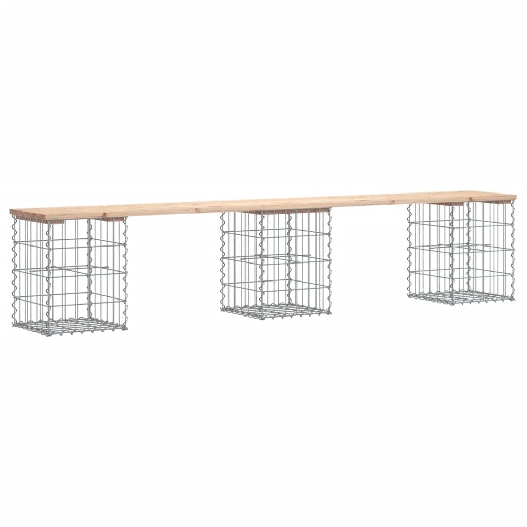 Banco De Patio Vidaxl Rústico De Madera De Pino Maciza Con Diseño De Gaviones De Acero - Venta Internacional. $4,099