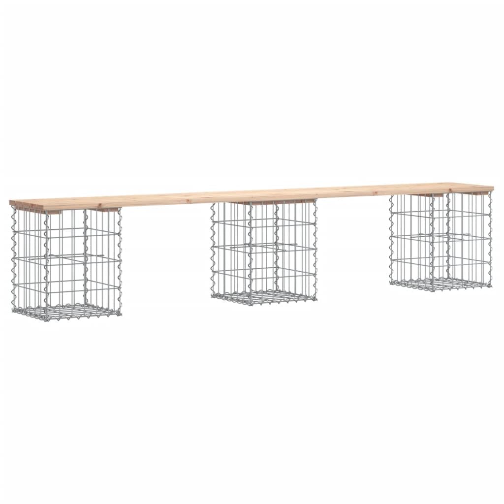 Banco De Patio Vidaxl Rústico De Madera De Pino Maciza Con Diseño De Gaviones De Acero - Venta Internacional.