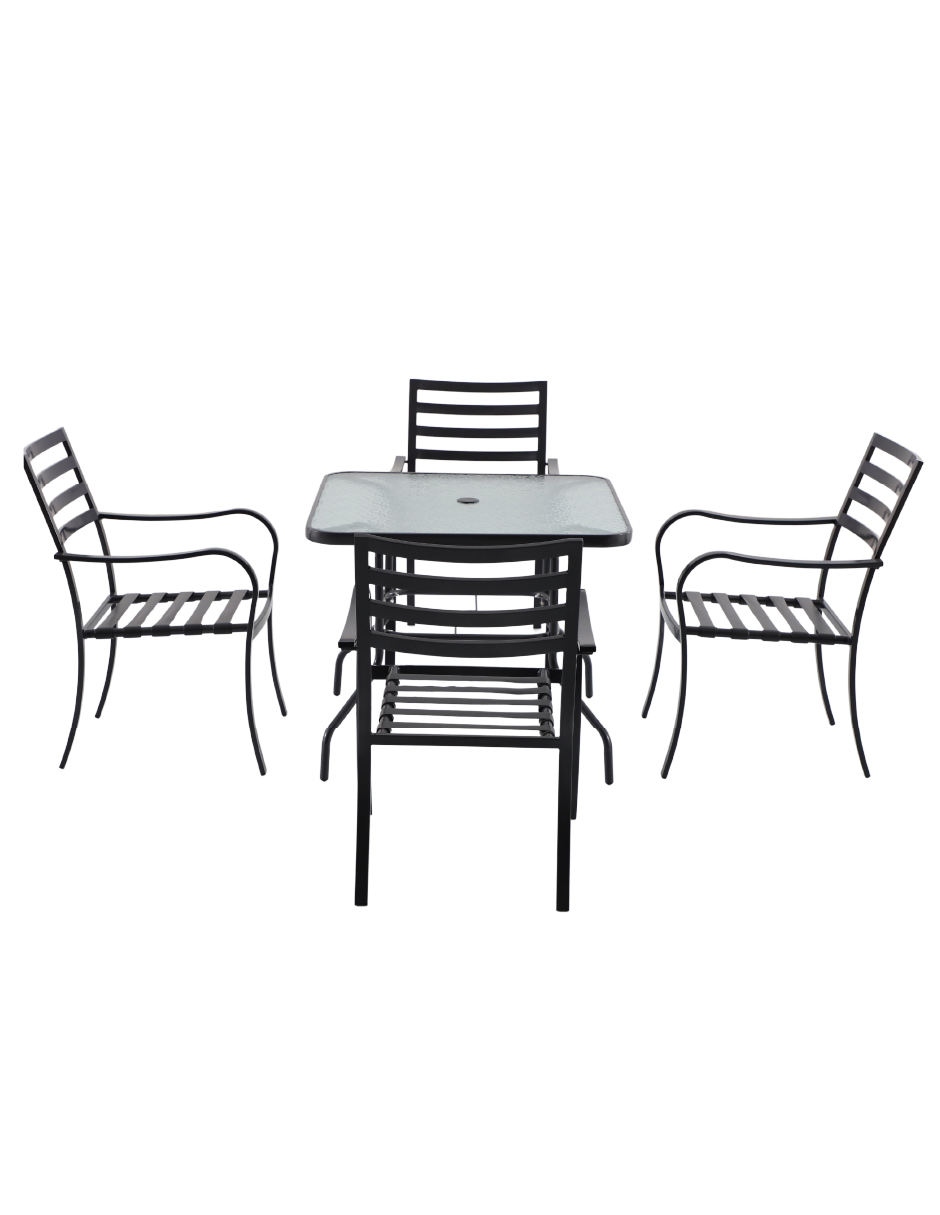 Foto 4 pulgar | Naterial Set De Comedor: Mesa Cuadrada +4 Sillas Con Cojines+ Sombrilla De Acero, Modelo Rono