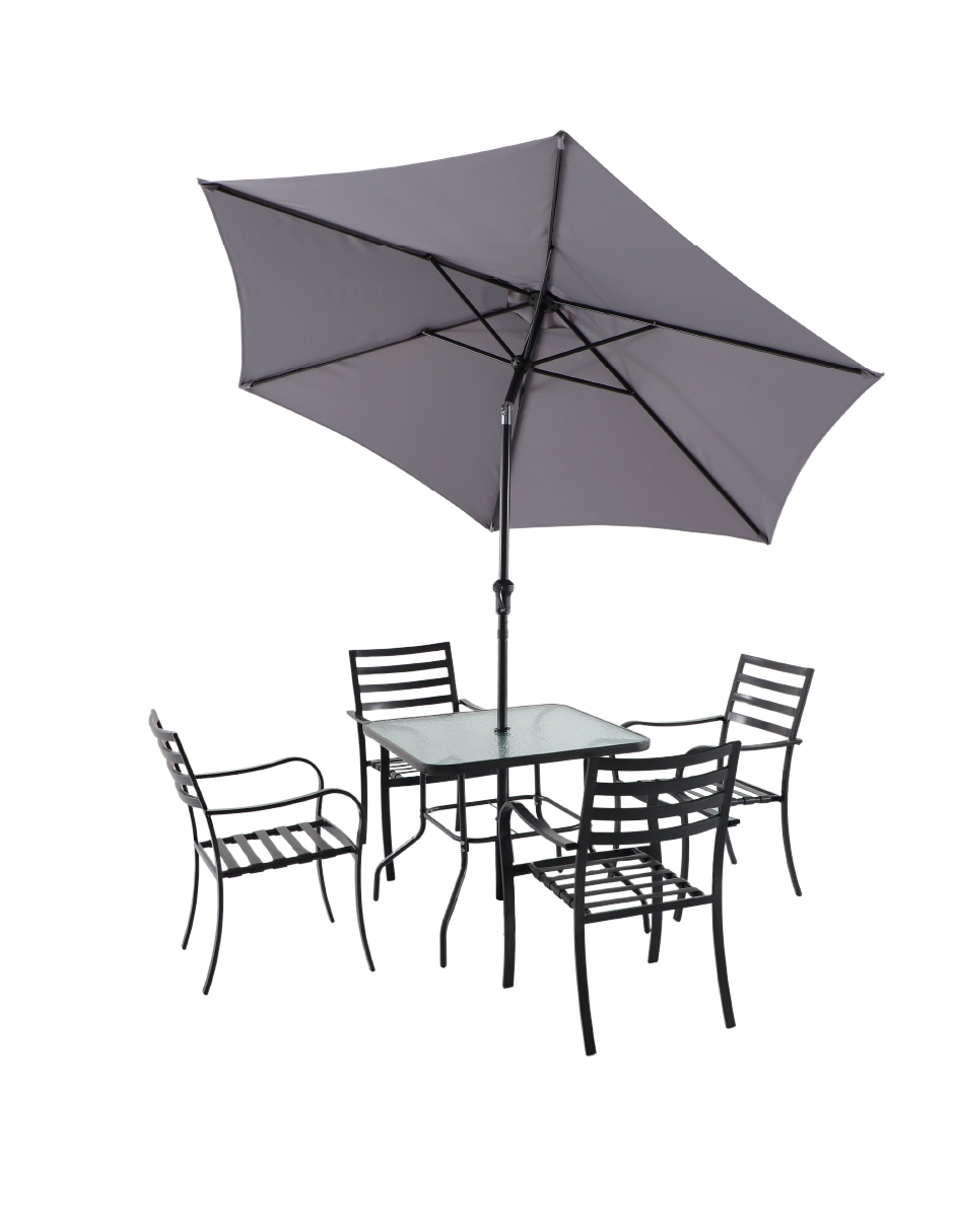 Foto 5 pulgar | Naterial Set De Comedor: Mesa Cuadrada +4 Sillas Con Cojines+ Sombrilla De Acero, Modelo Rono