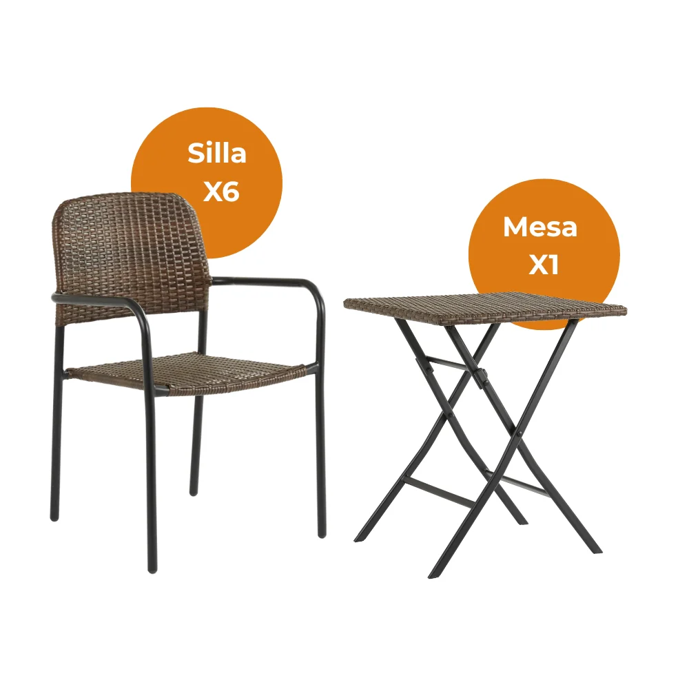 Foto 1 | Naterial Silla De Comedor: Mesa + 6 Sillas Tipo Ratán Con Descansabrazos Estructura De Acero