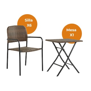 Foto 1 | Naterial Silla De Comedor: Mesa + 6 Sillas Tipo Ratán Con Descansabrazos Estructura De Acero
