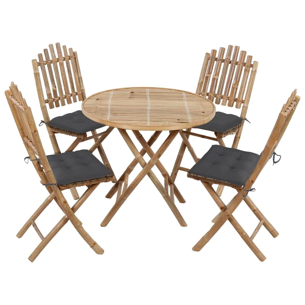 Foto 2 pulgar | Juego De Comedor Para Patio Vidaxl  Plegable  5 Piezas  Bambú Con Cojines - Venta Internacional.