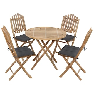 Foto 1 | Juego De Comedor Para Patio Vidaxl Plegable 5 Piezas Bambú Con Cojines - Venta Internacional.