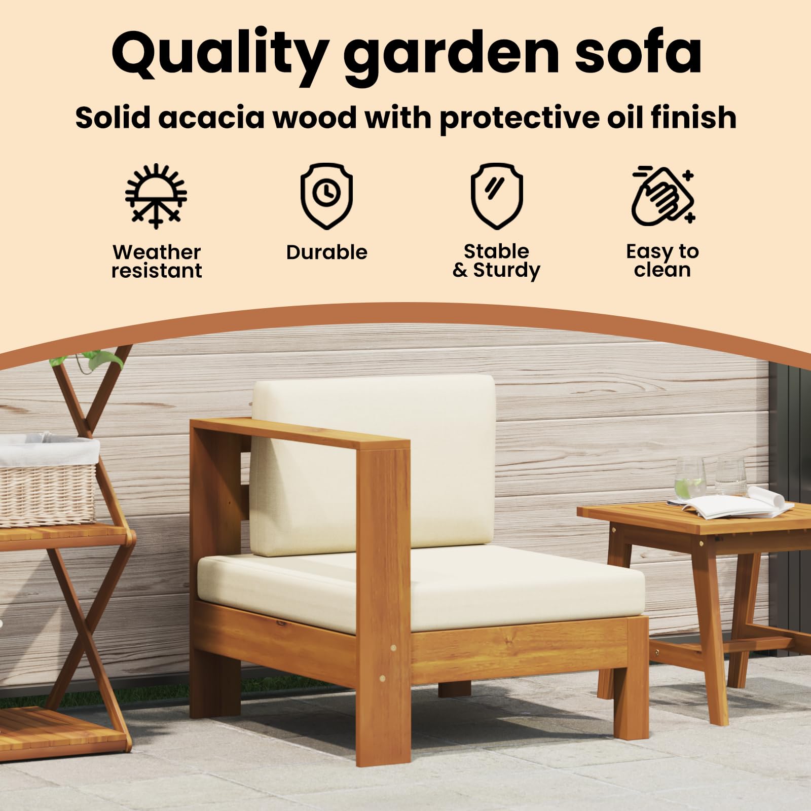 Foto 4 | Sofá Intermedio De Madera Maciza De Acacia Vidaxl Para Muebles De Exterior - Venta Internacional.