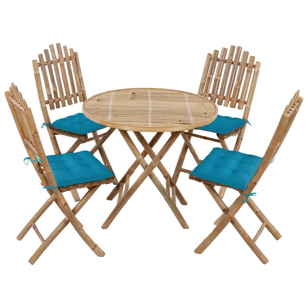 Foto 2 pulgar | Juego De Comedor Para Patio Vidaxl  Plegable  5 Piezas  Bambú Con Cojines - Venta Internacional.