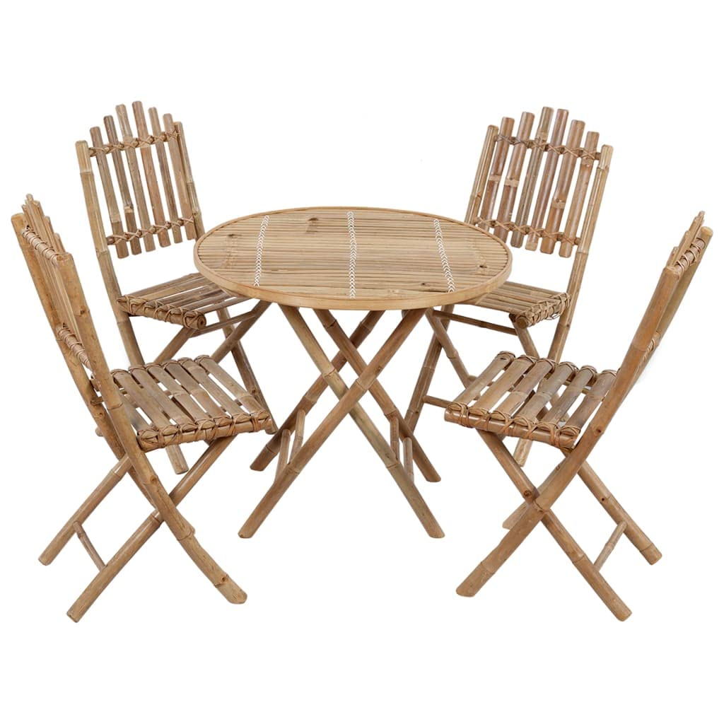 Foto 3 pulgar | Juego De Comedor Para Patio Vidaxl  Plegable  5 Piezas  Bambú Con Cojines - Venta Internacional.