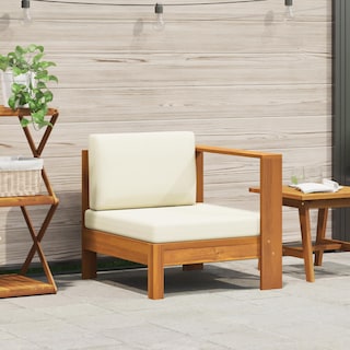 Foto 2 | Sofá Vidaxl De Madera De Acacia Maciza De Color Blanco Crema Medio Con Reposabrazos - Venta Internacional.