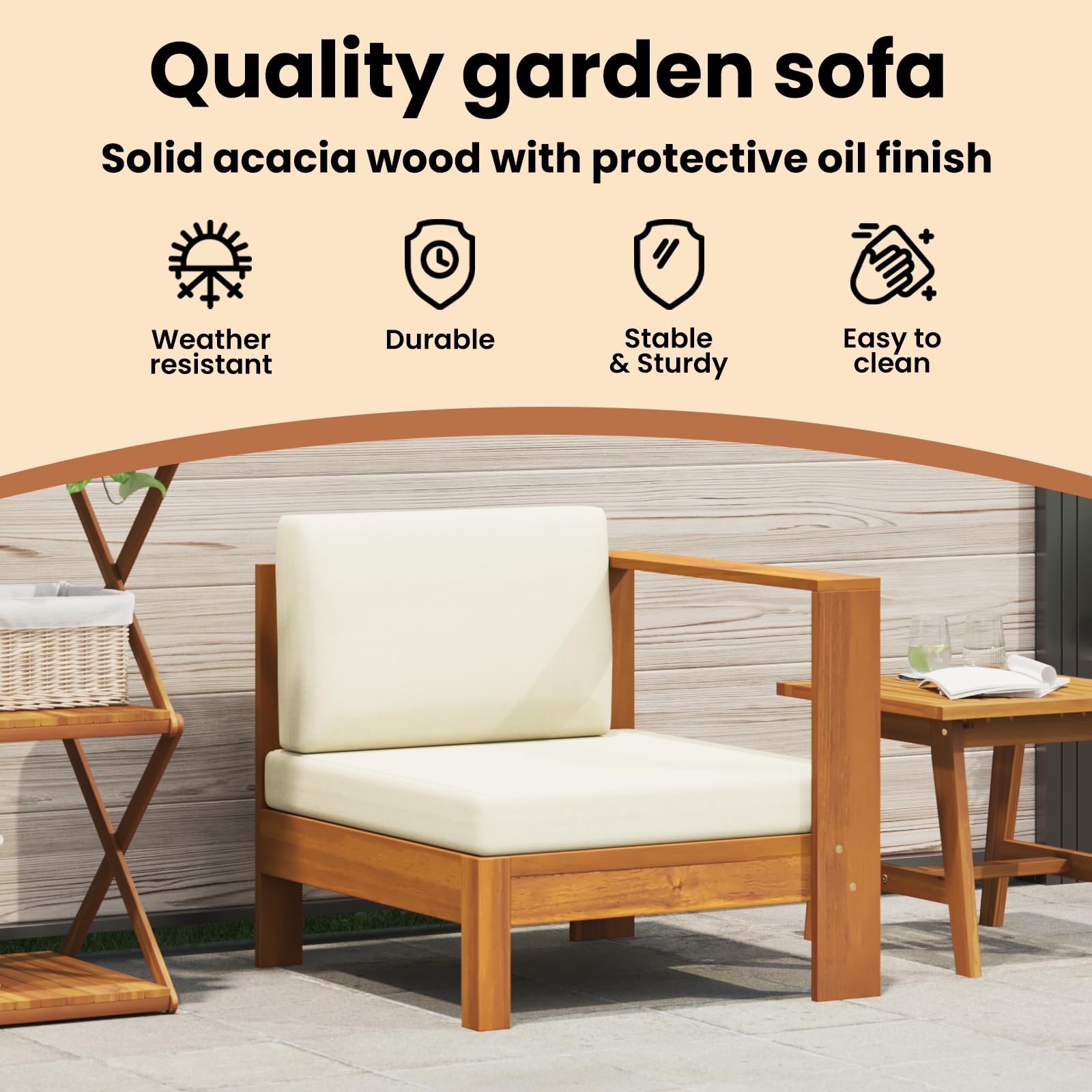 Foto 5 pulgar | Sofá Vidaxl De Madera De Acacia Maciza De Color Blanco Crema Medio Con Reposabrazos - Venta Internacional.