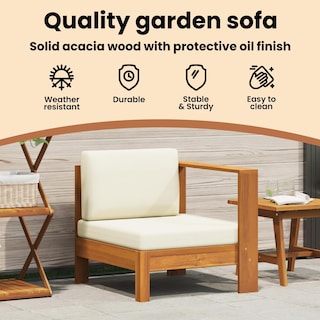 Foto 4 | Sofá Vidaxl De Madera De Acacia Maciza De Color Blanco Crema Medio Con Reposabrazos - Venta Internacional.