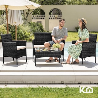 Foto 8 | Sala para Exteriores KingsHouse Jardín de Mimbre Negro Cojines Beige