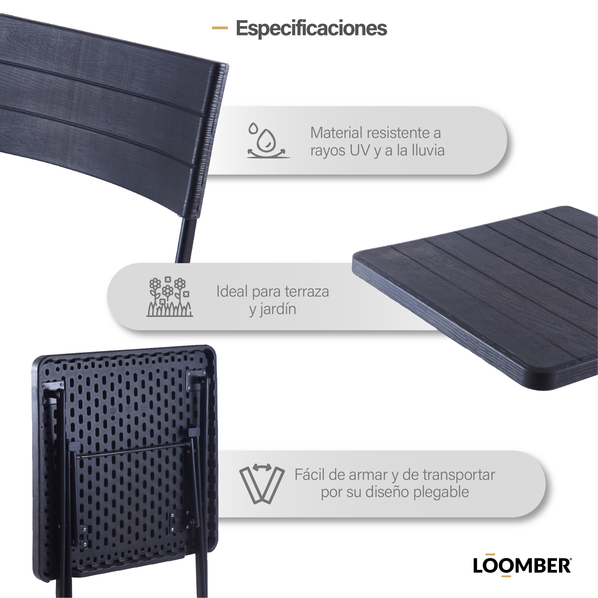 Foto 4 pulgar | Juego de Sala para Jardín Loomber F70m52 Negro 3 Piezas
