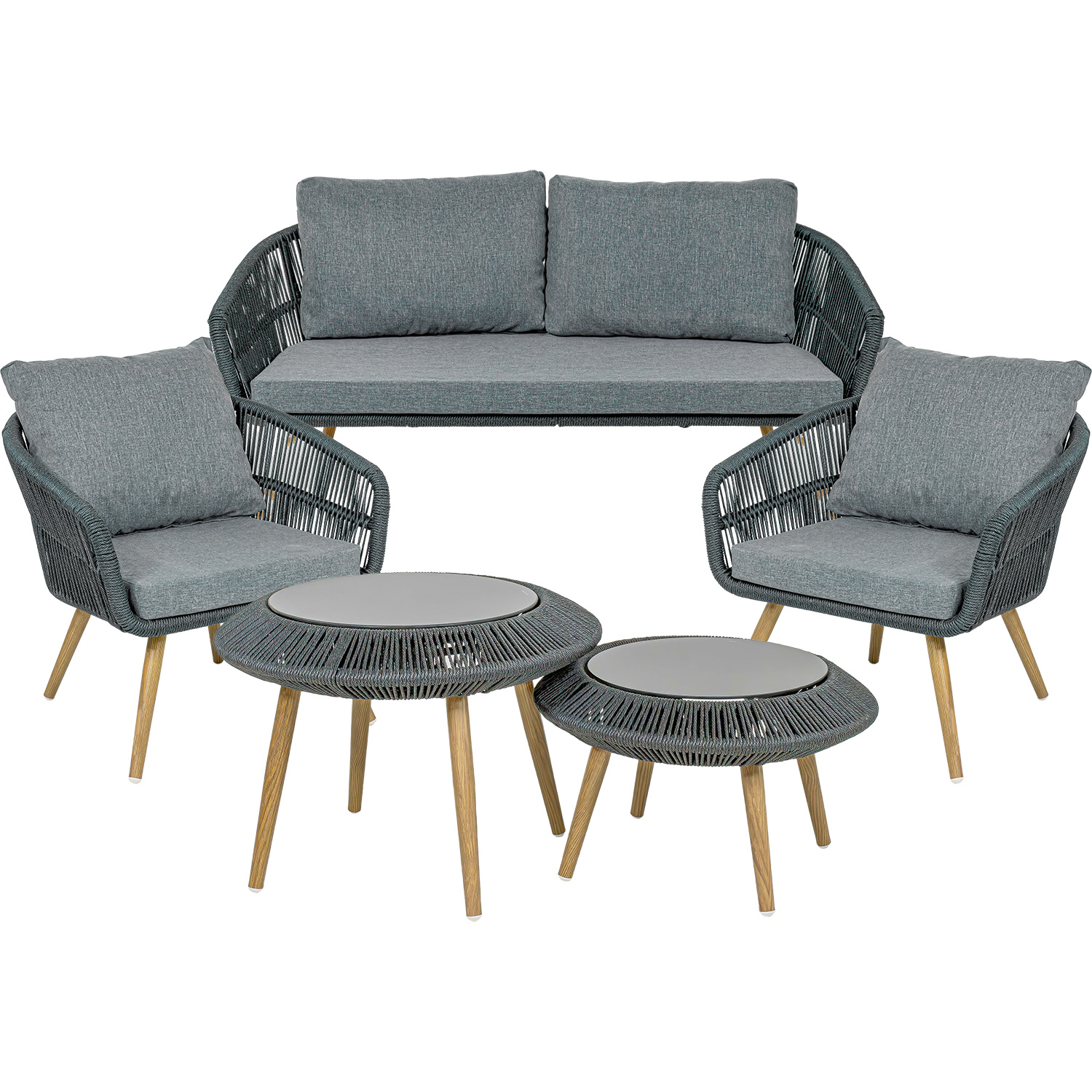 Sala Exterior Jardimex para Terraza de Rattan 5 Piezas Doble Mesa Gris