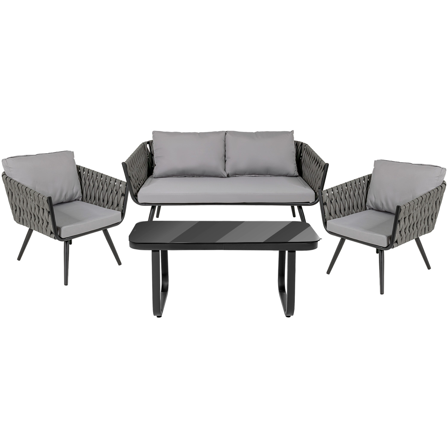 Sala Exterior Tipo Rattan Jardín Patio Terraza 4 Pz Gris