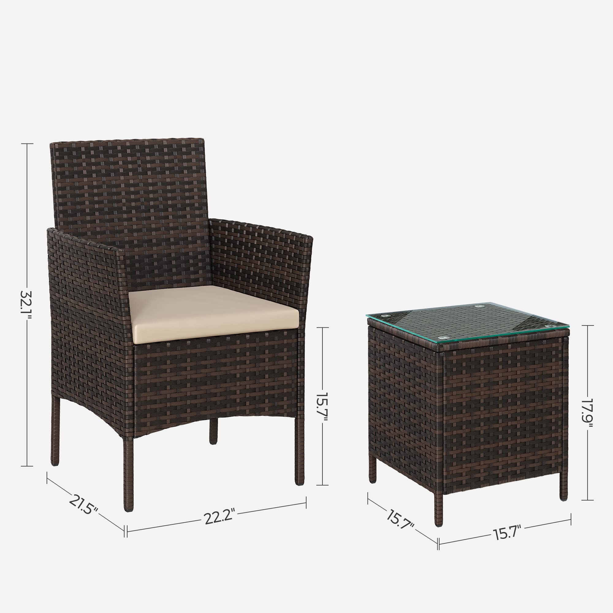 Foto 6 | Juego De Muebles De Patio Songmics Uggf003k0, Marrón Y Marrón Pardo, Ratán Sintético